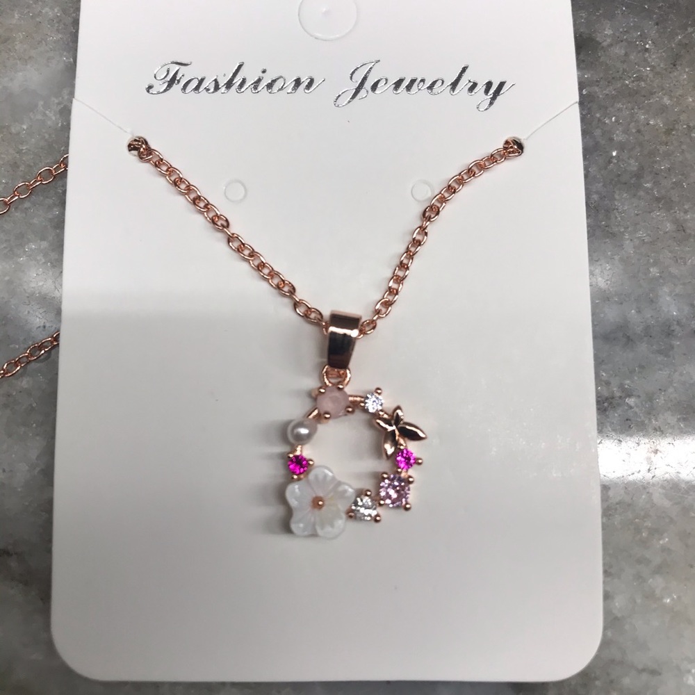 Flower and Butterfly Necklace Pink